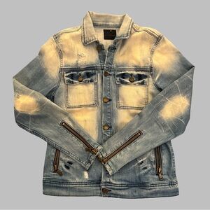 ROCKSTAR Men’s Distressed Denim Jacket with Zipper Details Size Small